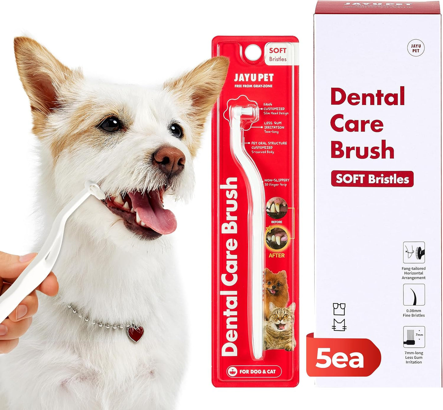 JAYU PET Dental Care Brush with Soft Bristles 1ea - Dog Toothbrush, Cat Toothbrush, Dental Care for Kitten and Small Dogs, Removing Old Plaque and Tartar, Easy Cleaning