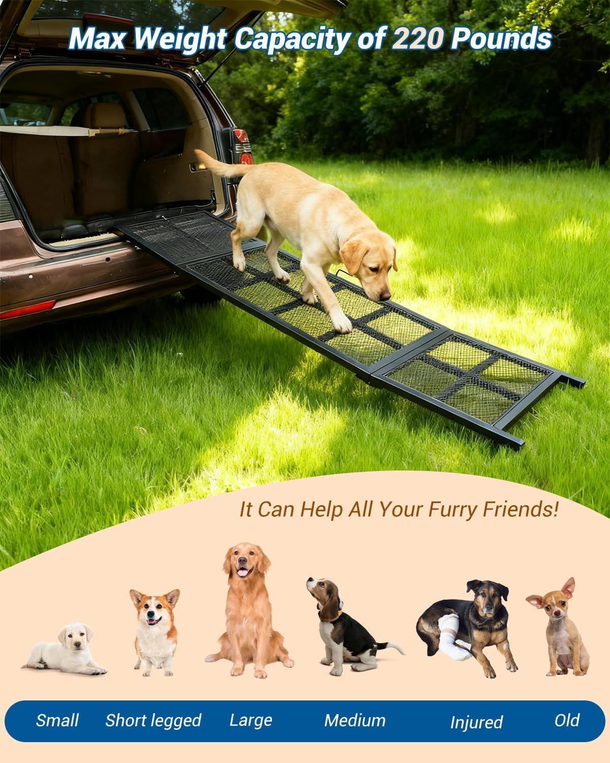 Dog Ramp for Car, 74" Long & 20" Wide Folding Outdoor Pet Ramp for Large Dogs, Non-Slip Safe Ramp for Truck/SUV/RV/Car