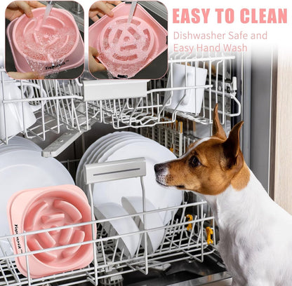 2 Pack Slow Feeder Dog Bowls for Healthy Eating, Non-Slip and Anti-Choking Design, Reduces Bloating & Overeating for Medium Dogs and Cats, Easy to Clean