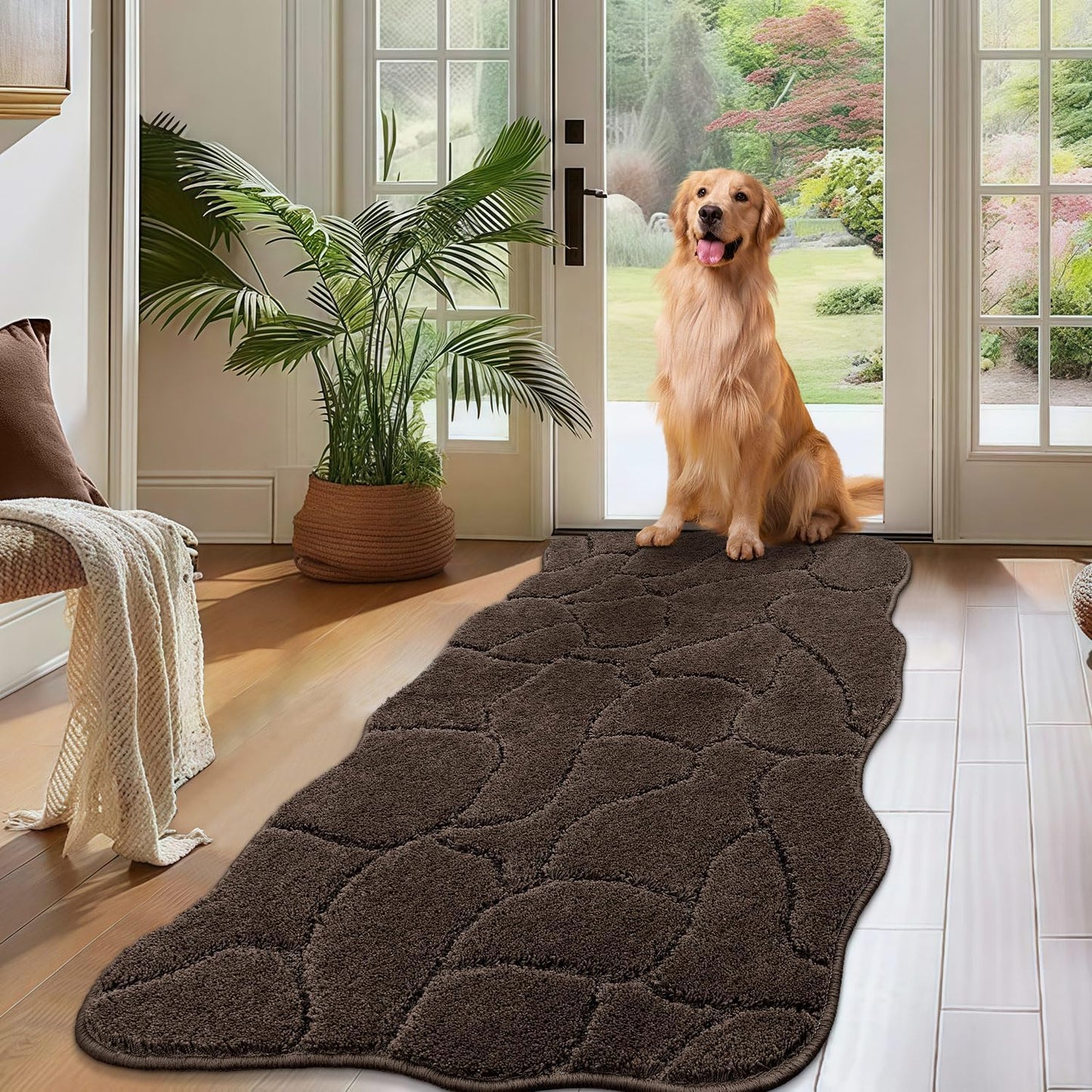 BSICPRO Large Dog Door Mat for Mud Paws, 22x47 Absorbent Dirt Trapper Long Door Mat, Non-Slip Washable Mud Mat for Dogs, Microfiber Soft Pet Rug Mat for Entryway, Dog Paws, Patio (Gray)