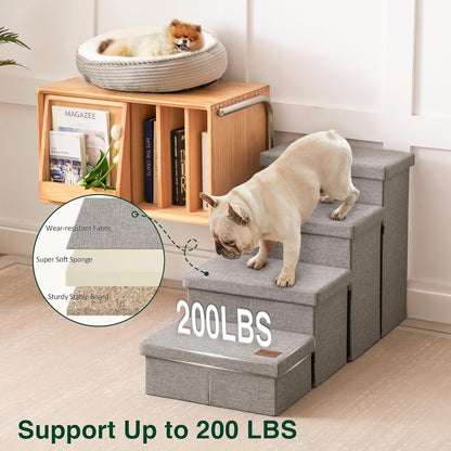 Love's cabin Dog Stairs with Storage 13" H, Foldable Pet Stairs for Small Medium or Large Dogs, Cat Puppy Steps Ramp with Zip up to 150 lbs, Solid Grey, 2 Steps