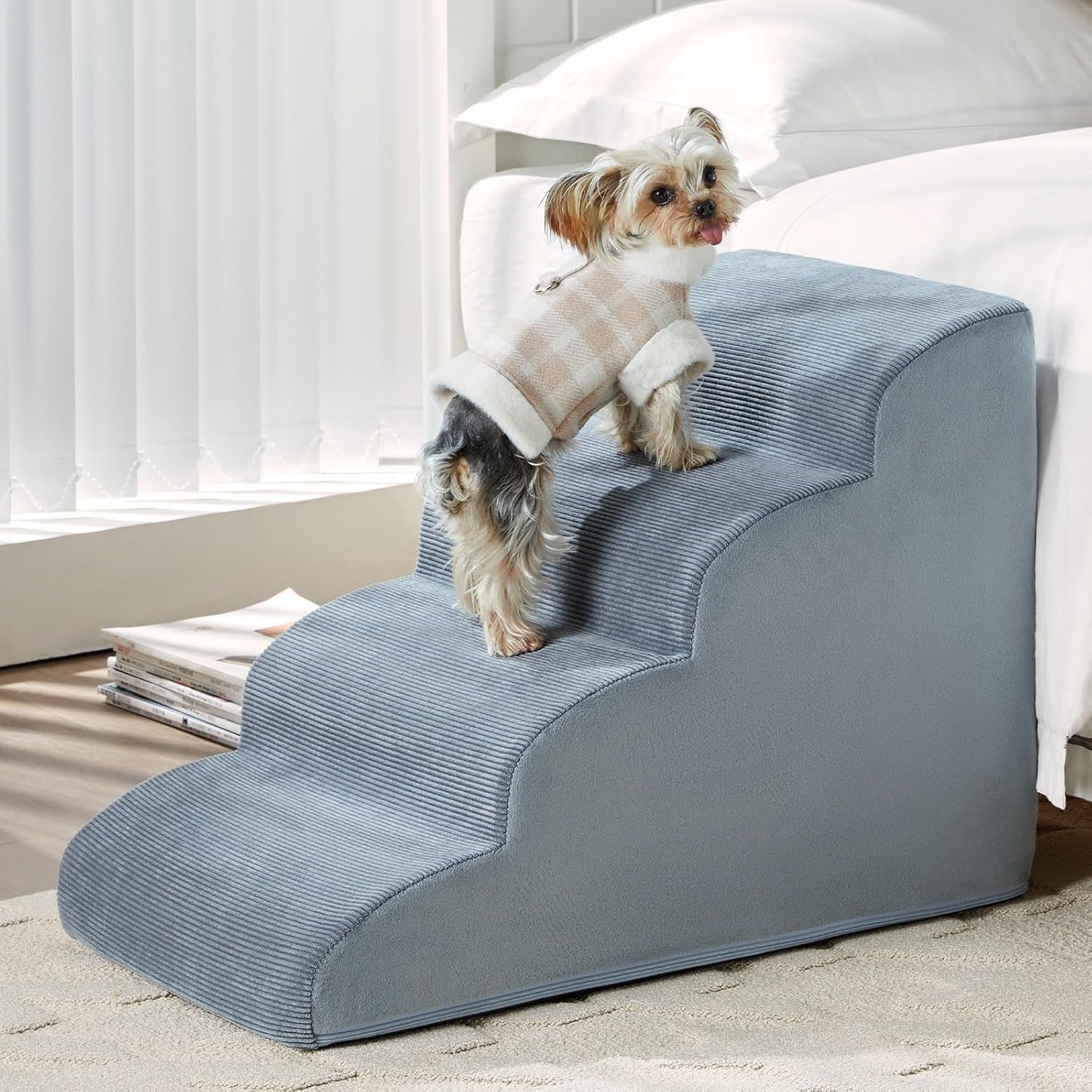 LEXTRO Dog Stairs for Small Dogs, 2-Steps Dog Ramp for Couch, Pet Stairs with Highly Supportive Foam and Non-Slip Bottom, Pet Steps for Cat & Doggie (High 11.8 Inch)