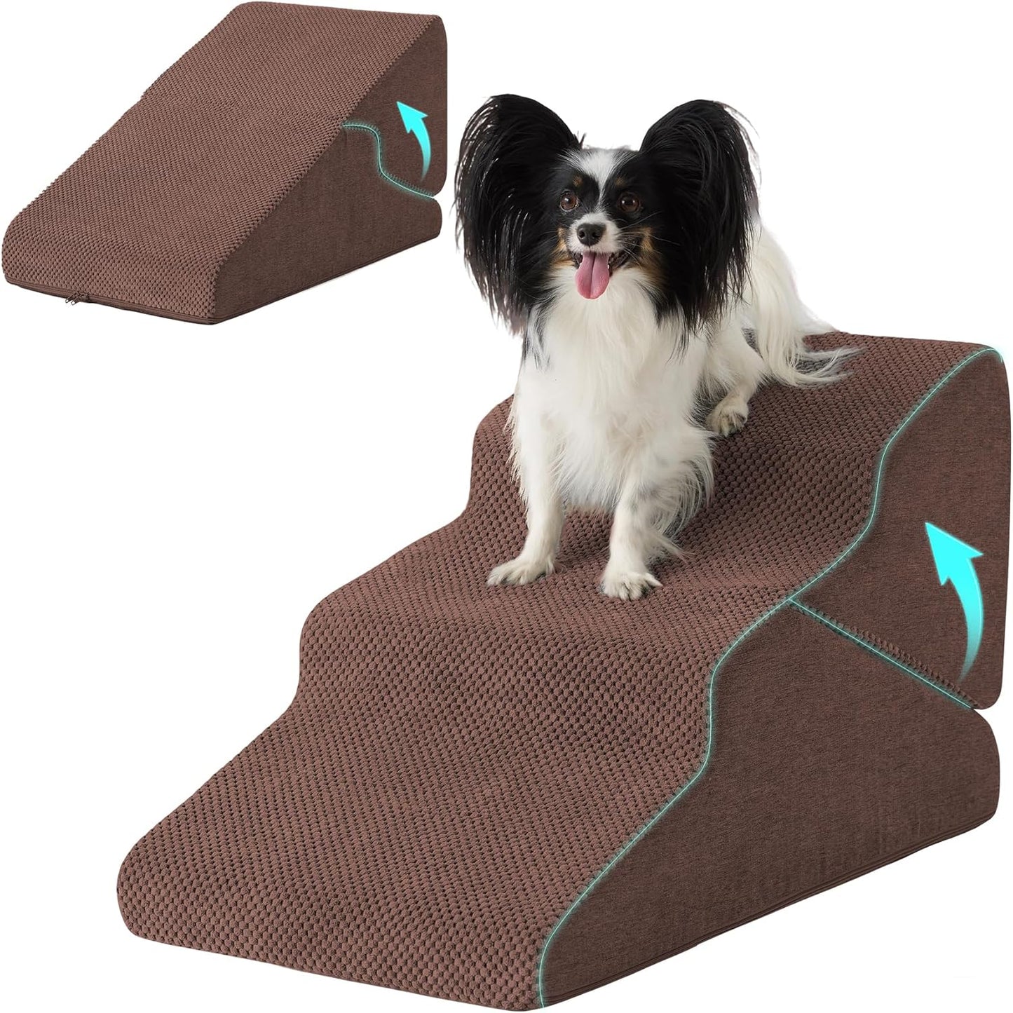Dog Stairs for Bed 23’’ H, 5-Step Dog Steps for High Bed, Foldable Pet Stairs for Small Dogs and Cats to Get on Beds, Couch, Non-Slip Balanced Pet Steps and Ramp with Waterproof Cover, Grey