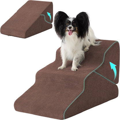 Dog Stairs for Bed 23’’ H, 5-Step Dog Steps for High Bed, Foldable Pet Stairs for Small Dogs and Cats to Get on Beds, Couch, Non-Slip Balanced Pet Steps and Ramp with Waterproof Cover, Grey