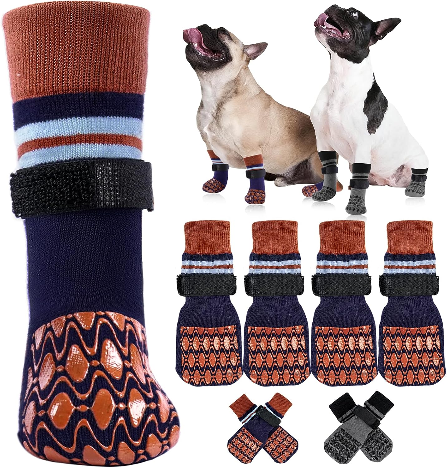 Kuoser Non Slip Dog Socks for Hardwood Floors, 4Pack Anti-Slip Dog Grippy Socks to Prevent Licking Paws, Dogs Booties Paw Protectors with Double-Sided Traction for Small Medium Large Senior Dogs, XS