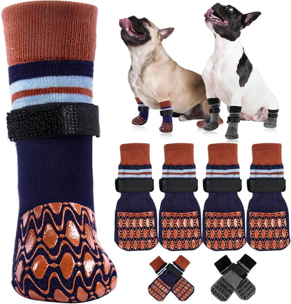 Kuoser Non Slip Dog Socks for Hardwood Floors, 4Pack Anti-Slip Dog Grippy Socks to Prevent Licking Paws, Dogs Booties Paw Protectors with Double-Sided Traction for Small Medium Large Senior Dogs, XS