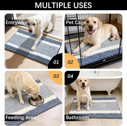 Dog Door Mat for Muddy Paws - Absorbent Quick-Dry Non-Slip Washable Chenille Pet Rug, Indoor Entryway Mat for Front Door & Crate (Brown, 24" L*16" W)