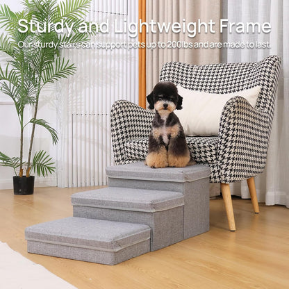 Foldable Dog Stairs/Steps 2-Tier Pet Steps Storage and Adjustable Steps for Small Medium Dogs Pet Steps Storage Stepper for High Beds Sofa Pet Dog Cat