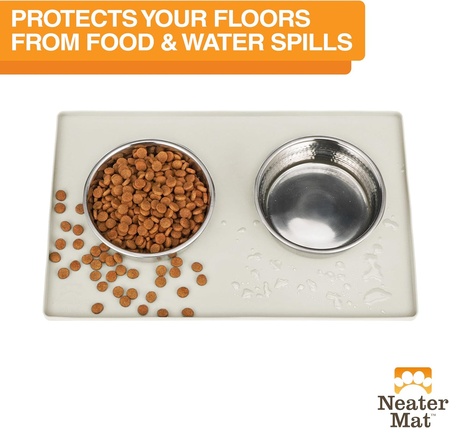Neater Pet Brands Neater Mat Cat & Dog Food Mat, Waterproof & BPA-Free Silicone Placemat with Raised Edge for Under Food and Water Bowls, 19" x 12", Gunmetal Grey