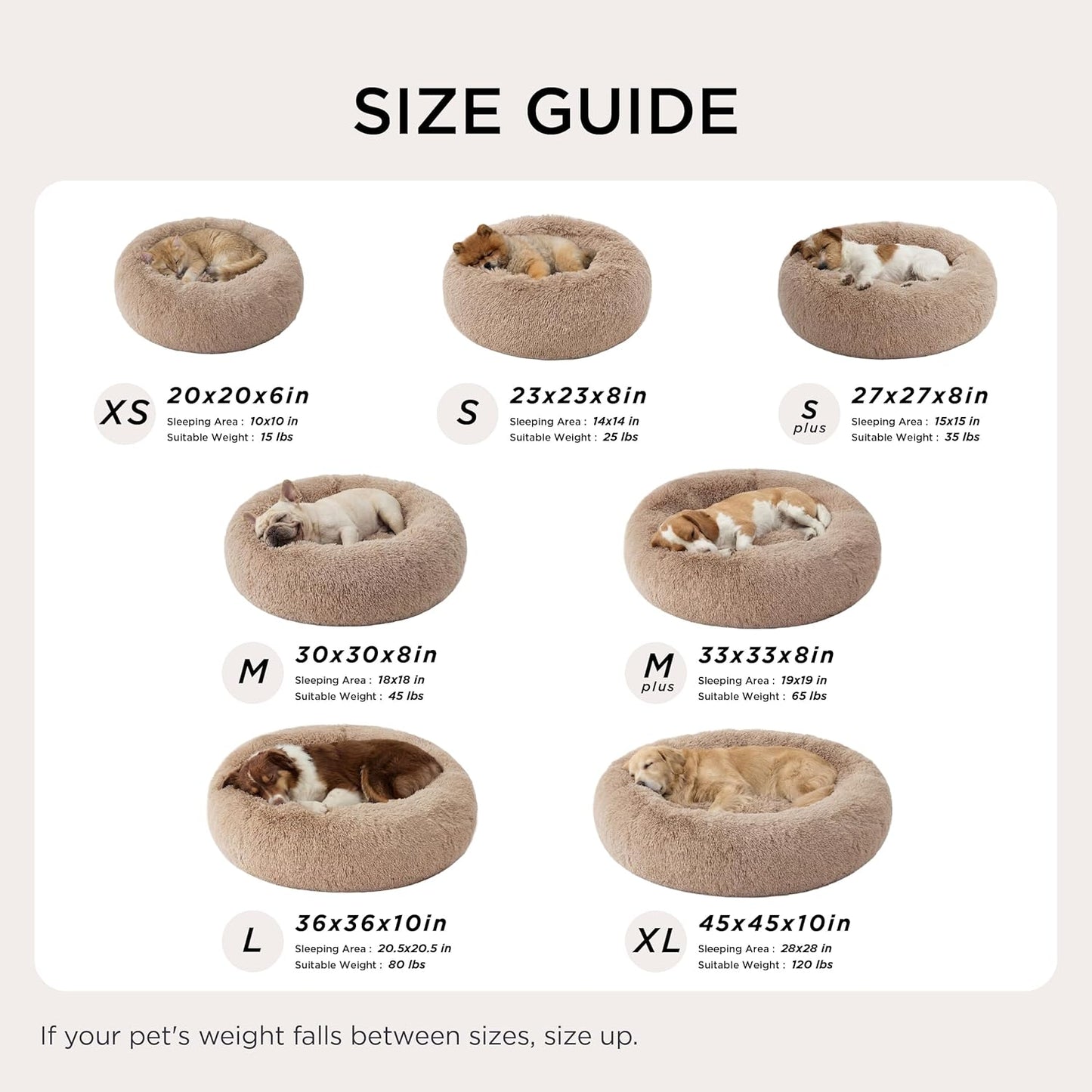Bedsure Calming Dog Bed Medium Size Dog - Donut Washable Medium Pet Bed, 30 inches Anti-Slip Round Fluffy Plush Faux Fur Cat Bed, Fits up to 45 lbs Pets, Camel