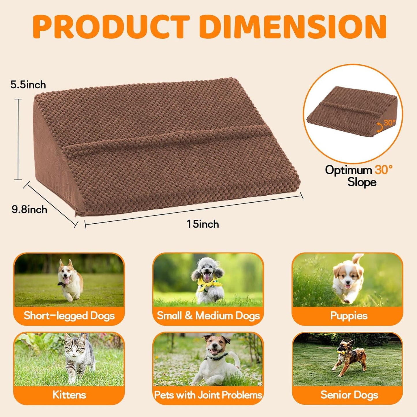 Dog Ramp for Stairs for Small & Senior Dogs and Cats, Non-Slip Foam Indoor Pet Ramp with Self-Sticky Pads, Dog Ramp for Stairs Inside House(Dark Gray, 6 Pack)