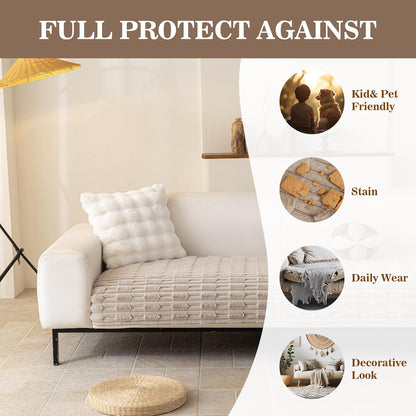MYSKY HOME 100% Waterproof Couch Cover for Dogs, Plush Pet Couch Covers for Sofa Washable, Couch Covers for 2 Cushion Sofa Pet Friendly, Non-Slip Durable Sofa Cover Slipcover Protector, Cream, 35"x63"