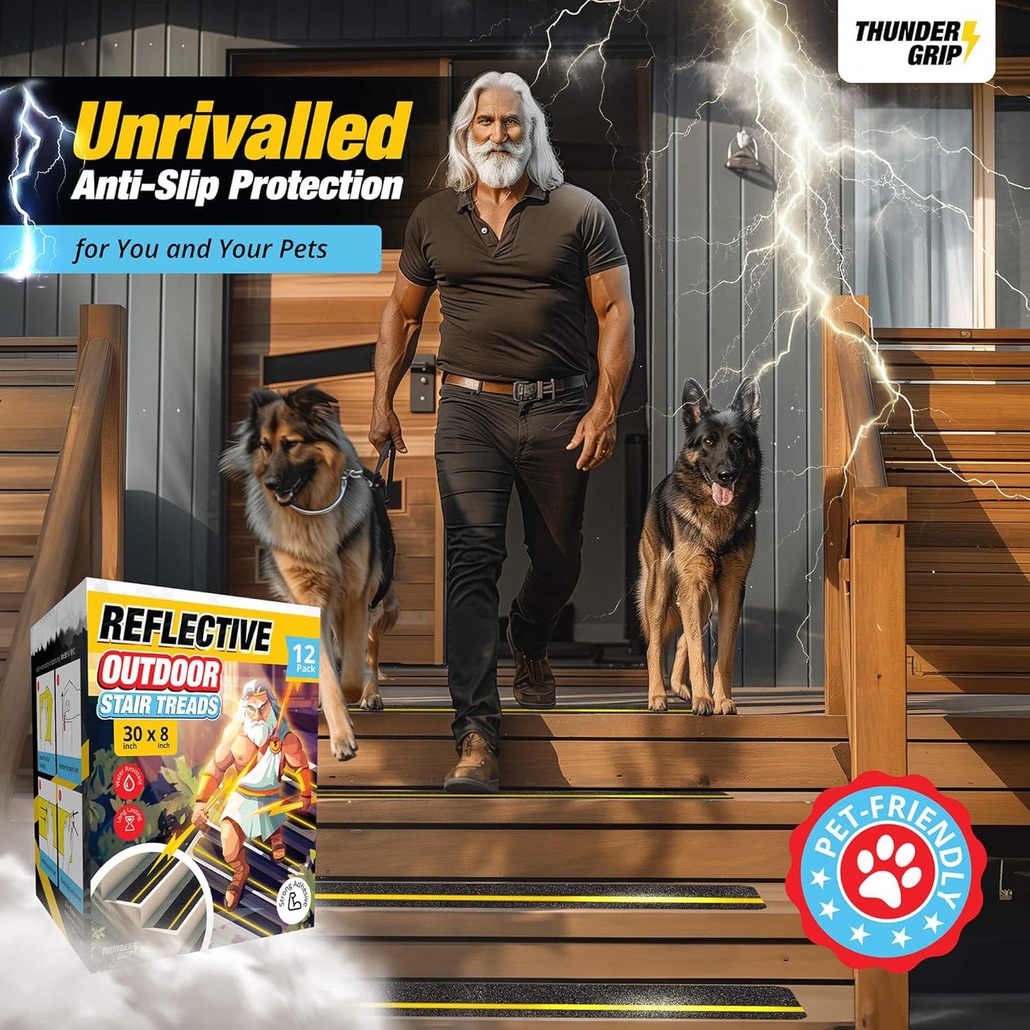THUNDER GRIP Glow in the Dark 30" x 6"-12-Pack Weather Resistant Outdoor Stair Treads 80-Grit