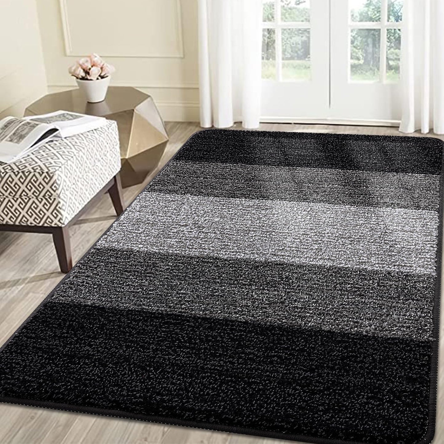 Smiry Dog Door Mat for Muddy Paws, Absorbs Moisture and Dirt, Low-Profile Entryway Mat with Non-Slip Backing, Entry Indoor Outdoor Doormat for Inside Floor (30x20 Inches, Grey, Striped)