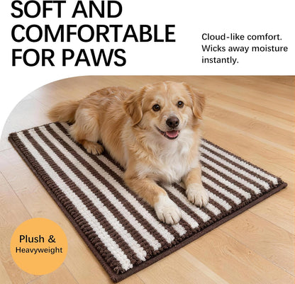 Dog Door Mat for Muddy Paws - Absorbent Quick-Dry Non-Slip Washable Chenille Pet Rug, Indoor Entryway Mat for Front Door & Crate (Brown, 24" L*16" W)