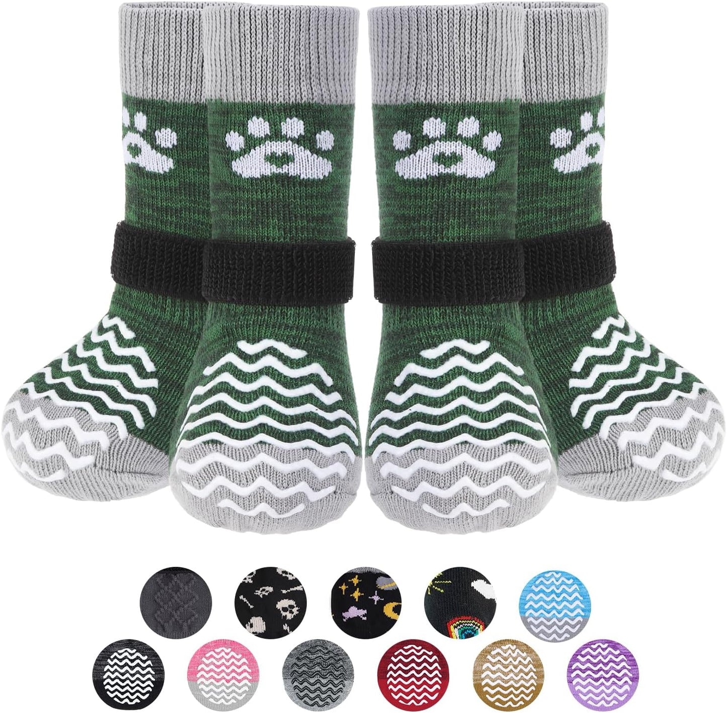 PUPTECK Anti Slip Dog Socks with Double Grippers for Hardwood Floors, Shoes for Hot/Cold Pavement, Boots & Paws Protectors to Prevent Licking, Traction Booties for Senior Small Large Dogs