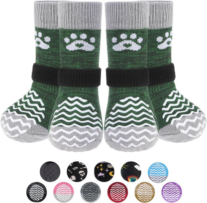 PUPTECK Anti Slip Dog Socks with Double Grippers for Hardwood Floors, Shoes for Hot/Cold Pavement, Boots & Paws Protectors to Prevent Licking, Traction Booties for Senior Small Large Dogs