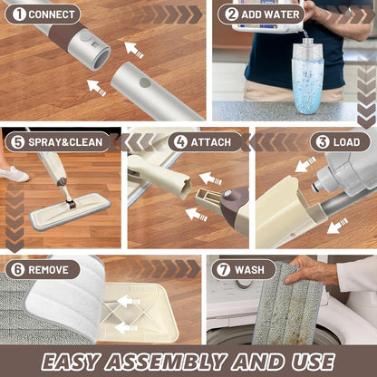 HOMTOYOU Spray Mops for Floor Cleaning: Wet Mop for Hardwood Tile Wood Laminate Vinyl - 3 Washable Microfiber Pads for Swiffer Powermop - Absorbs Pet Hair Dust