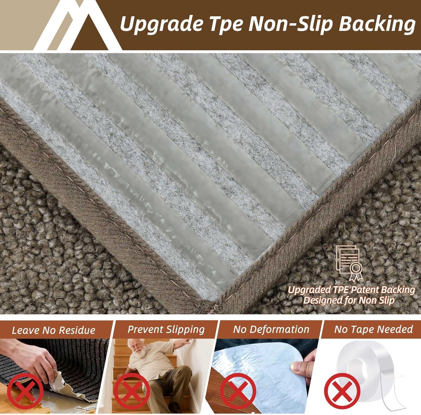 COSY HOMEER Edging Stair Treads Non-Slip Carpet Mat 28inX9in Indoor Stair Runners for Wooden Steps, Edging Stair Rugs for Kids and Dogs, 100% Polyester TPE Backing (7pc, Beige)