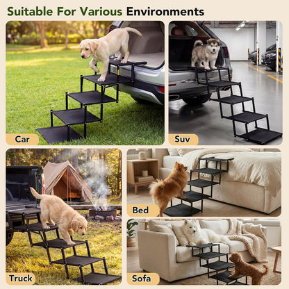 Extra Wide Dog Stairs for Car, Foldable Pet Steps for Large Dogs with Non Slip Surface, Dog Ramp for Truck and SUV, Portable Pet Stairs Supports Up to 150 Lbs (5 Steps)