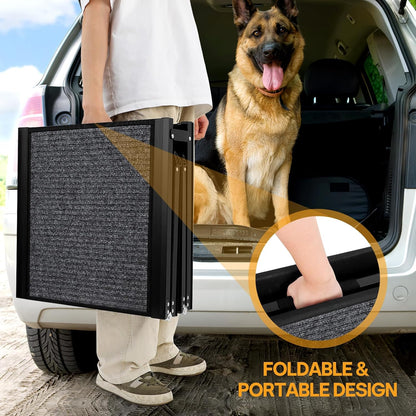 67''x 17'' Dog Ramp, Dog Ramp for Car, Folding Car Ramps for Pets, Dog Stairs Up to 250LBS, Pet Ramp with Non-Slip Rug Surface, Extra Long Dog Steps for Car, SUV, Truck
