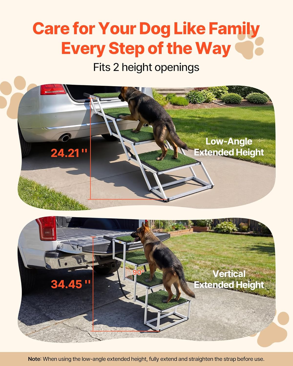 VEVOR Dog Stairs for Car, 4 Steps Extra Wide Foldable Dog Ramp for Large Dogs with Non-Slip Rug Surface, Portable Lightweight Pet Ladder for Car, SUV, Truck, High Beds, Sofas, Support up to 200 lbs
