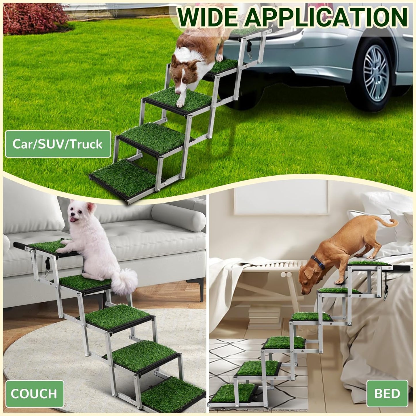 Niubya Dog Ramps for Cars, Portable Folding Dog Stairs for Cars, SUV, Trucks, Lightweight Pet Ramp for Large Dogs with Non-Slip Surface, Reinforced Pet Steps Supports Up to 200 lb, 6 Steps