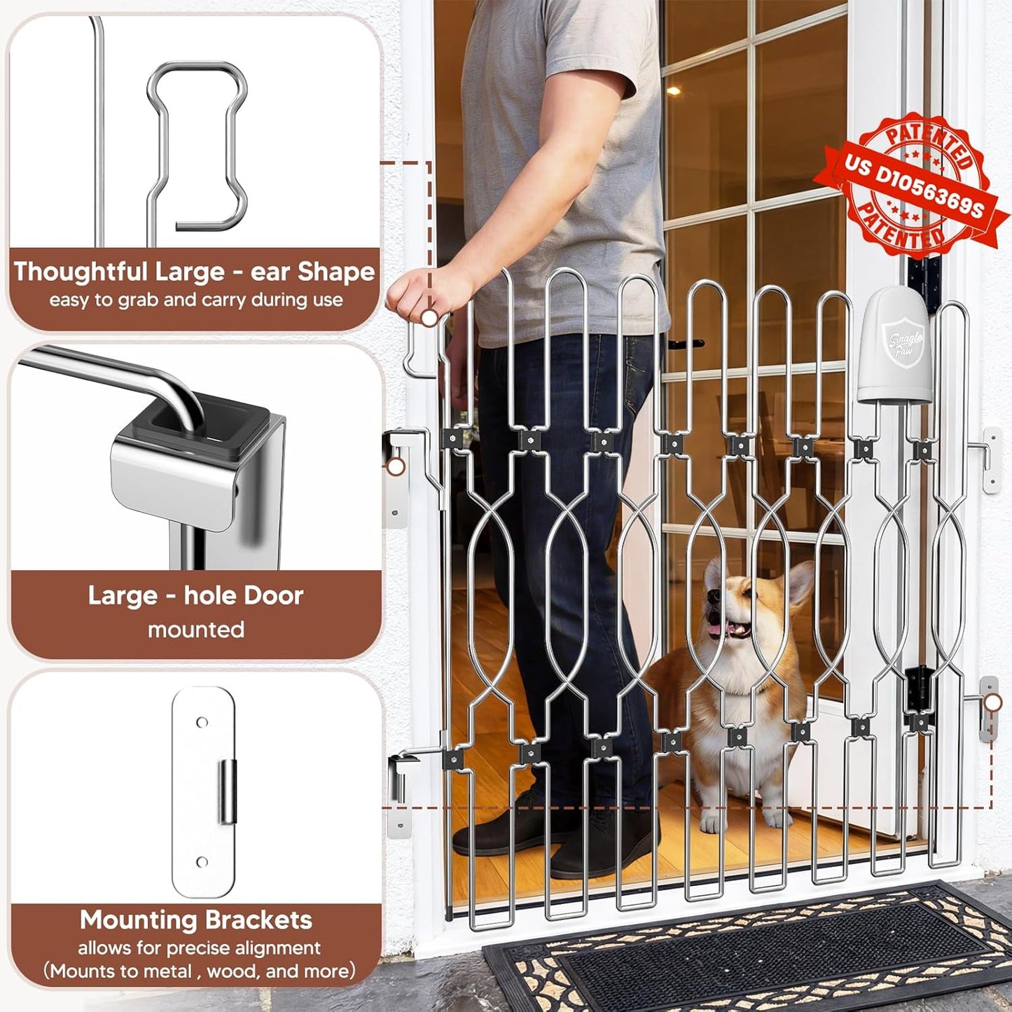 Snagle Paw Extra Tall Metal Retractable Door Barrier, 28.4" Wide 35" Tall Safety Dog Gate for Front Door,Easy Install Retractable Pet Gate for Recreational Vehicle,Doorways