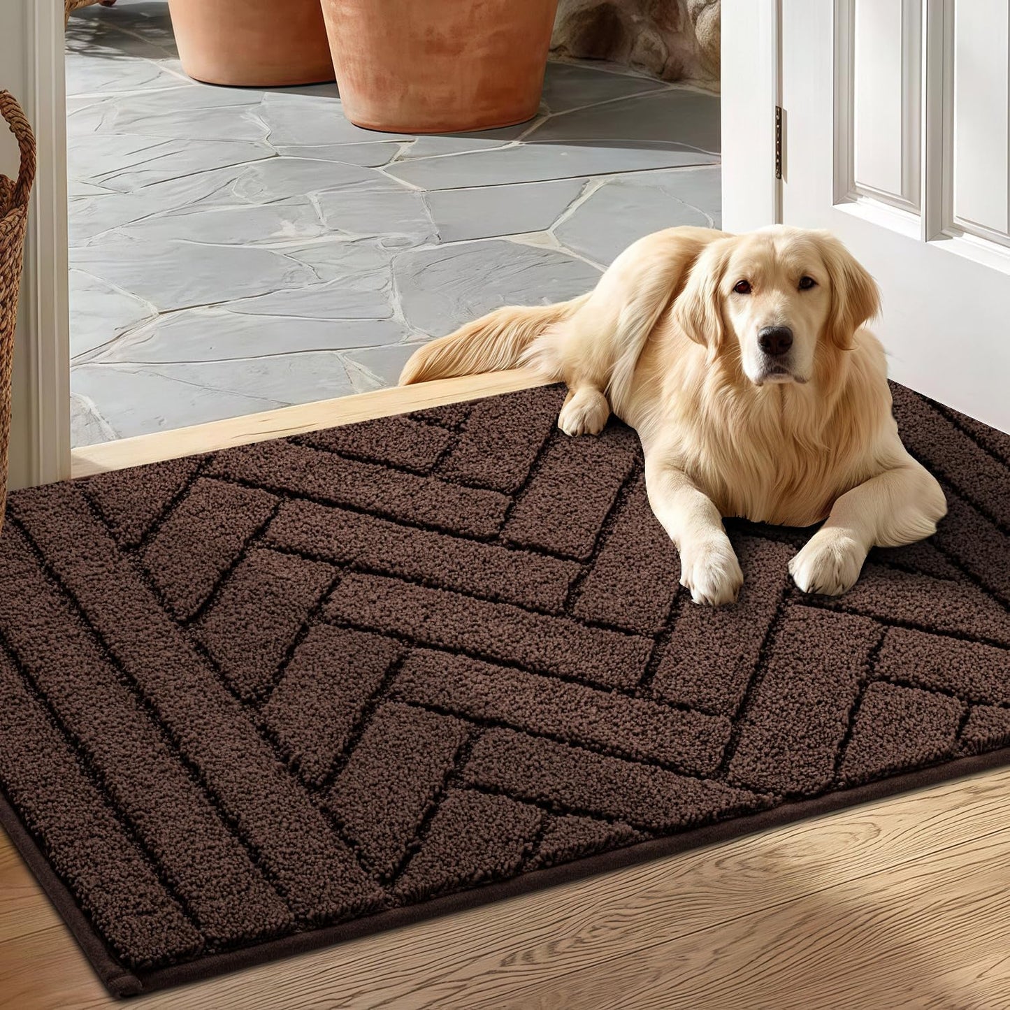 Tindbea Dog Mat for Mud Paws,Absorbs Moisture Dirt Non-Slip Washable Mud Mat for Dogs,Soft Rubber Backing Front Inside Pet Rug for Entryway, Dog Paws, Patio(20"x48",Charcoal)