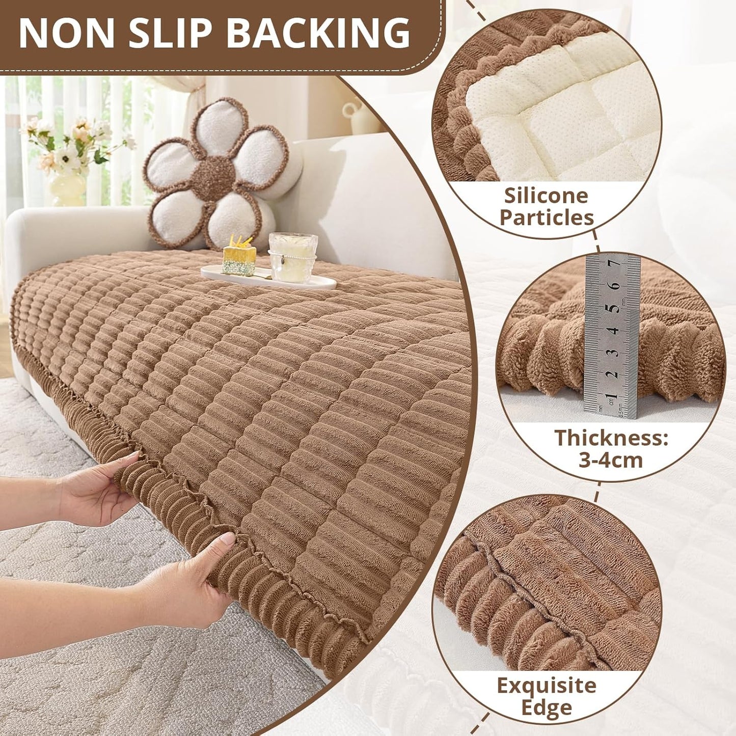 OstepDecor Couch Cover for Dogs, Washable Non Slip Sofa Cover for Pets, Soft Couch Covers for Sofa, Loveseat and Sectional, Furniture Protector Against Pet Hair & Scratches (27.6" x 27.6", Khaki)
