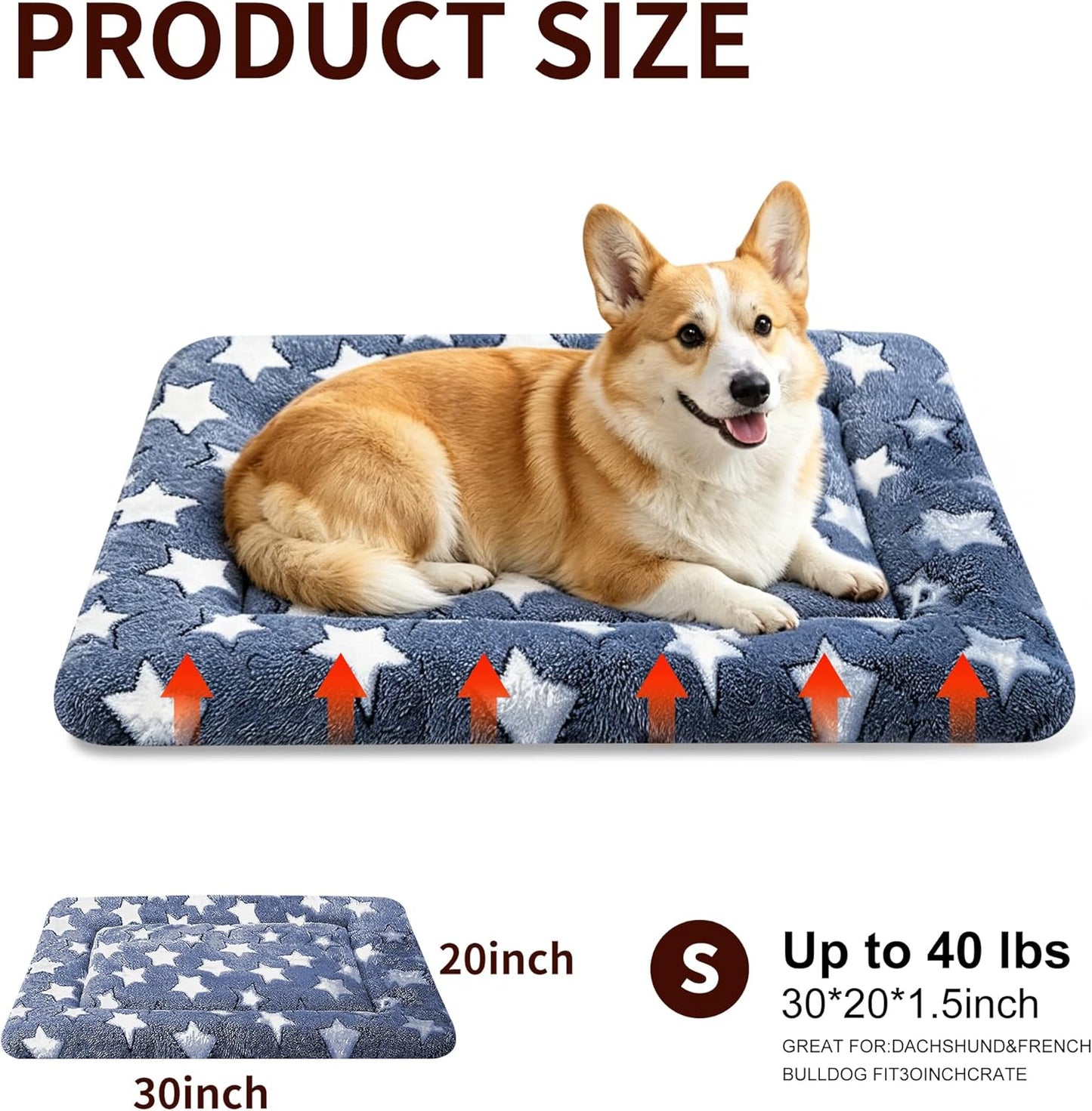 Dog Bed Mat, Reversible Crate Pad & Cute Dog Bed - Machine Washable Kennel Mat with Ultra Soft for Small Dogs (Cool/Warm), 24" x 18", Grey&Star