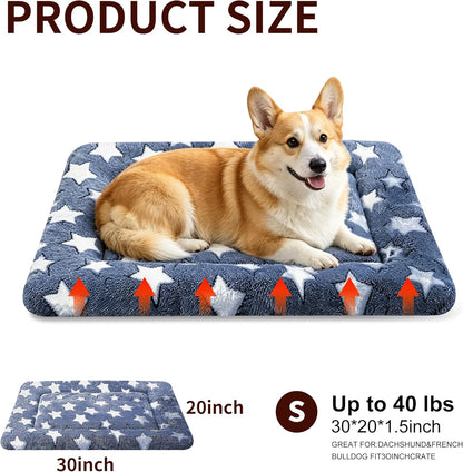 Dog Bed Mat, Reversible Crate Pad & Cute Dog Bed - Machine Washable Kennel Mat with Ultra Soft for Small Dogs (Cool/Warm), 24" x 18", Grey&Star