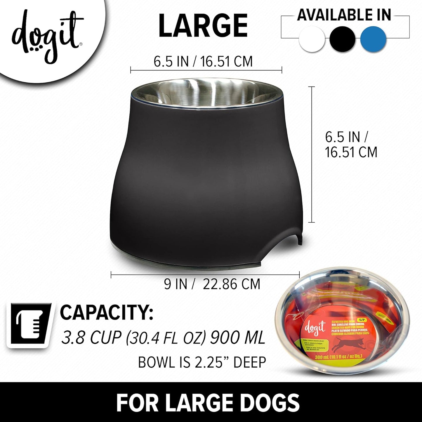 Dogit Elevated Dog Bowl, Stainless Steel Dog Food and Water Bowl for Large Dogs, White, 73753