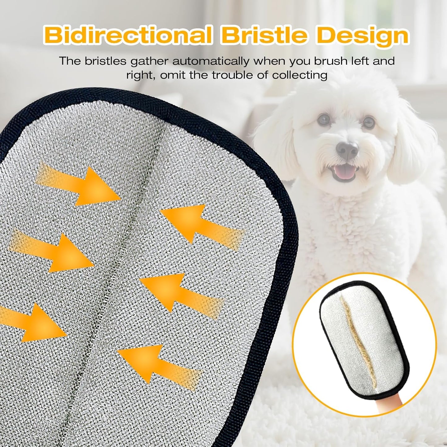 2 Pcs Reusable Electrostatic Pet Hair Remover Glove & Magic Brush, Cat & Dog Hair Removal Grooming Gloves for Furniture, Couch, Carpet, Car Seat, Clothes