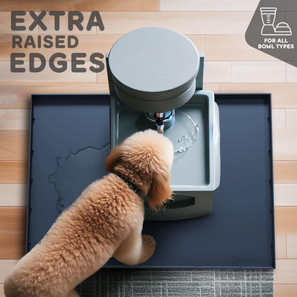 Dog Food Mat - Raised Edges Dogs Mat for Food and Water Prevent Spill, Waterproof Cat Food Mats Protect Floors, Easy Clean Dog Bowl Mats for Food and Water, Silicone Pet Feeding Placemats
