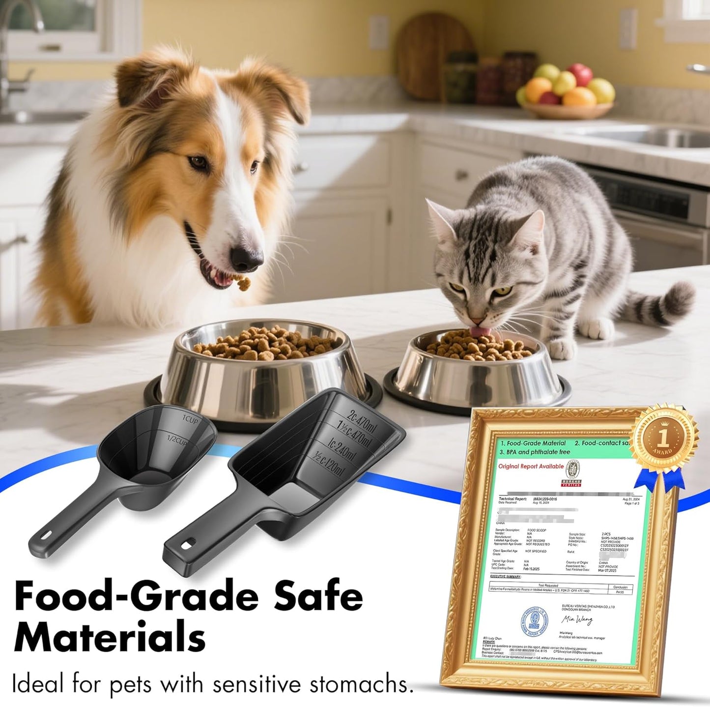 Food Scoop, Cup Capacity Dog Food Scooper With Measuring Lines For Dog, Puppy and Cat Coffee Bean Scoop, Flour Scoop 2 Pack (Grey)