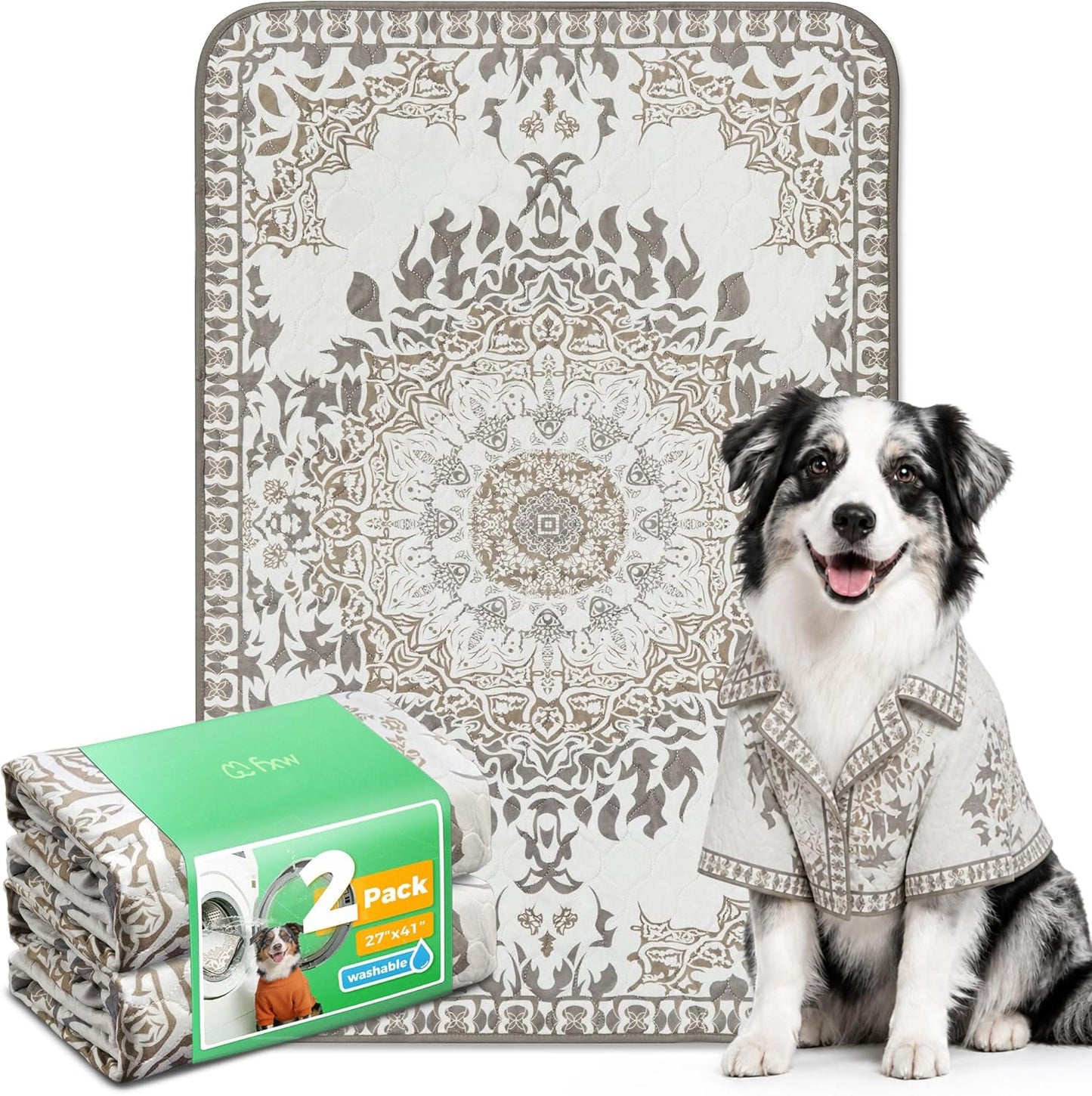 FXW Washable Pee Pads for Dogs, Puppy Pads with Super Absorbent, Specifically Designed for FXW Rollick/Homeplus 24inch 6 Panels Dog Playpen, 39" x 63" Rectangle, Khaki, 1 Pack