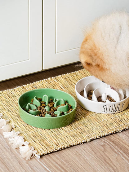 LE TAUCI Dog Bowls Slow Feeder Ceramic, 1.5 Cup Slow Feeding Bowl for Small and Medium Breed, Puzzle Dog Food Bowl for Fast Eater, Maze Purple
