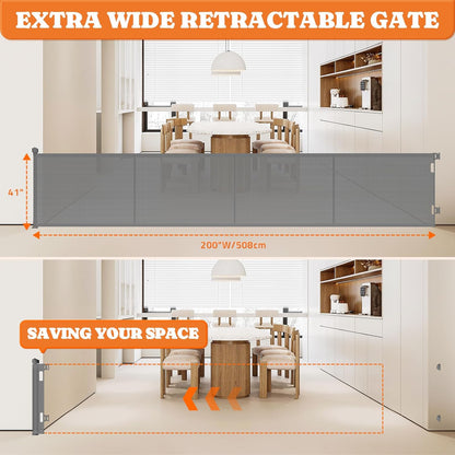 Pawtners Retractable Baby Gates Extra Wide, 41" Tall Extends up to 71" Wide, Dog Gate Indoor for Stairs, Pet Gate with Support Rods for Doorways Hallways Indoor & Outdoor-Black