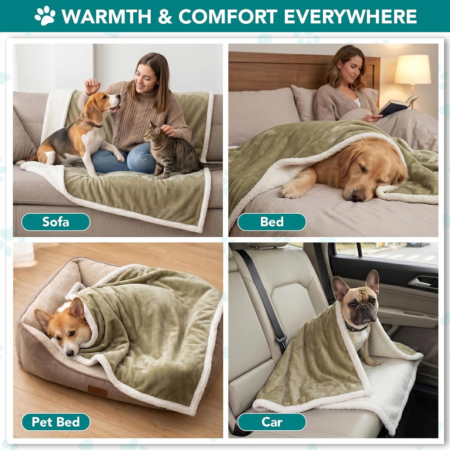 PetAmi Dog Blanket for Medium Large Dogs, Pet Bed Blanket Cat Puppy Kitten, Fleece Furniture Couch Cover Protector Sofa Car, Soft Sherpa Dog Throw Plush Reversible Washable, 40x60 Plaid Dark Gray