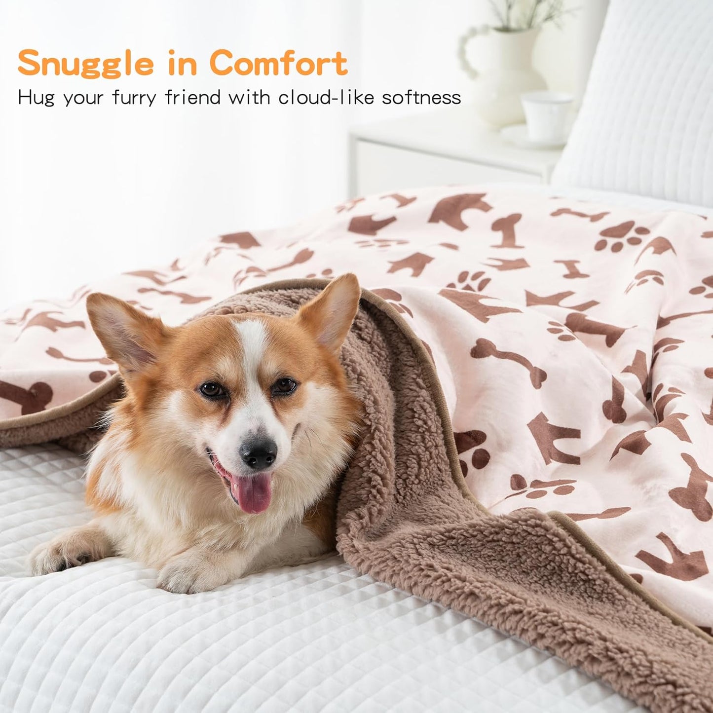 Waterproof Dog Blankets Pet Blanket 50"x60", Soft Fluffy Sofa Car Bed Protector, Reversible Sherpa Fleece Dog Blanket for Large Dogs (Dark Grey-Paws)