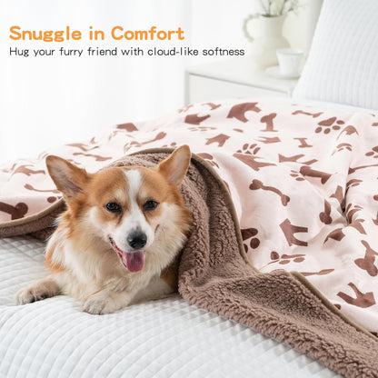 Waterproof Dog Blankets Pet Blanket 50"x60", Soft Fluffy Sofa Car Bed Protector, Reversible Sherpa Fleece Dog Blanket for Large Dogs (Dark Grey-Paws)