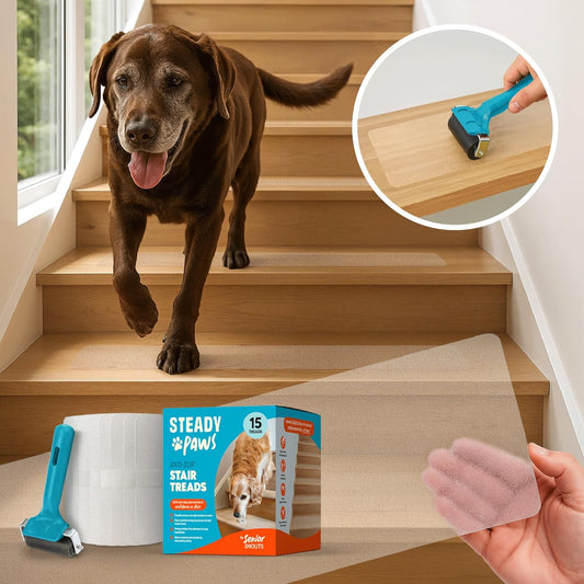Clear Anti-Slip Stair Treads – Transparent Adhesive Stair Strips for Dogs, Cats, & Elderly Pets, Non-Slip Step Traction Pads for Pet Safety, Easy to Apply & Remove – 15 Pack (24" x 6")