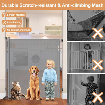 48" Extra Tall Retractable Dog Gate Indoor Prevent Your Baby/Dog/Cat from Jumping Over 55" Wide Extra Tall Retractable Baby Gate for Doorway Mesh Gates for Kids or Pets Puppy Gates for the House, Gray