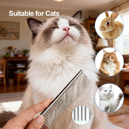 Dog Comb for Grooming Matting, ddoutot Cat Domb with Rounded Ends Stainless Steel Teeth, Metal Comb for Dogs-Long and Short Haired such as Greyhound Poodle Doodle and Pet Cat, 7.4"/Sliver