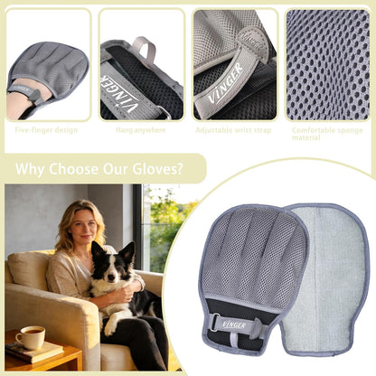 VINGER Pet Hair Removal Glove for Cats & Dogs, Electrostatic Pet Hair Gloves with Adjustable Wristband, Five-Finger Magic Brush Remover Tool for Laundry, Carpet, Couch, Car Seats & Clothing (Black)