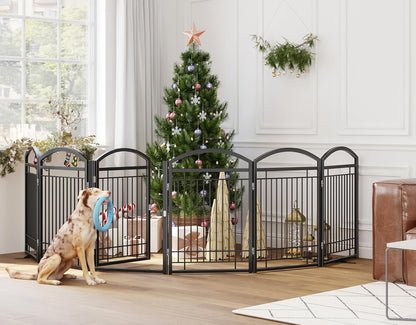 Folding No-Assembly Metal Freestanding Dog Gate with Door Walk Through,32" Height Pet Fence,144" Extra Wide Accordion Puppy Folding Playpen for Doorways,House,Stairs (6 Panels,White)