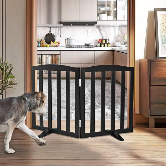 ZJSF Foldable Freestanding Indoor Dog Gate for House Wood White Long Pet Gates Dog Fence for Stairs Puppy Gates for Hallways,Pet Fence, Puppy Gate,Support Feet Included 24 "Height-3 Panels