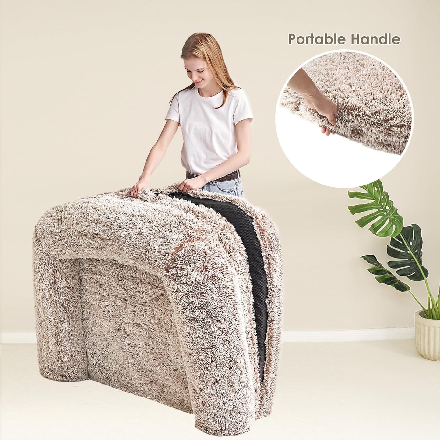 EHEYCIGA Foldable XXL Dog Bed for Large Sized Dog, 54"x38"x7.5" Faux Fur Fluffy Pet Couch Bed, Orthopedic Calming Memory Foam Big Pet Bed, Washable Pet Sofa Bed with Non-Slip Bottom, Dark Grey