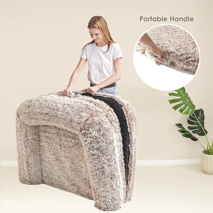 EHEYCIGA Foldable XXL Dog Bed for Large Sized Dog, 54"x38"x7.5" Faux Fur Fluffy Pet Couch Bed, Orthopedic Calming Memory Foam Big Pet Bed, Washable Pet Sofa Bed with Non-Slip Bottom, Dark Grey